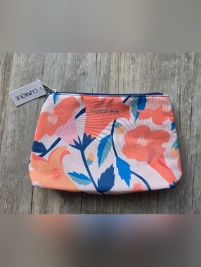 Clinique Pink Blue Floral Makeup Cosmetic Bag